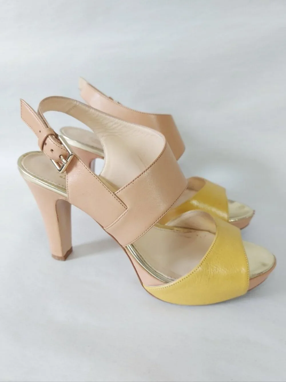 MaxMara T-strap Peep-toe Platform Heel Two Tone Buckle Slingback Sandals 38 EU